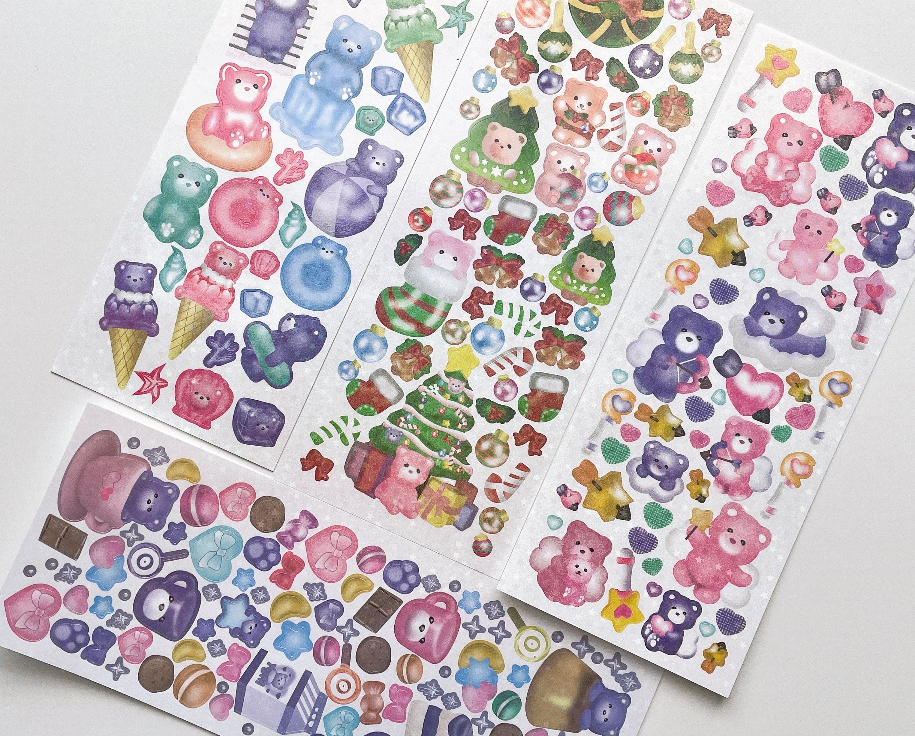 Kawaii candy bear deco sticker sheet, card making deco sticker sheet